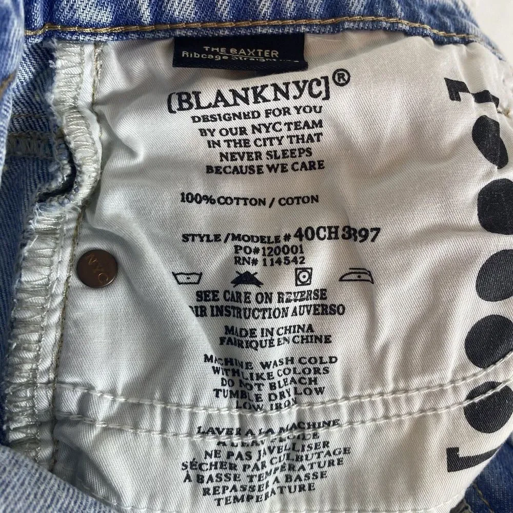 NWT Blank‎ NYC Women's Size 29 The Baxter Ribcage Straight Leg Jeans Overlap Rip